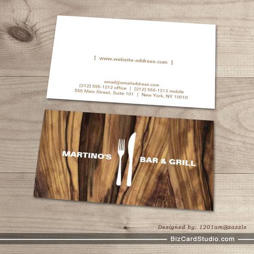 FORK & KNIFE LOGO on LUXE WOOD Business Card