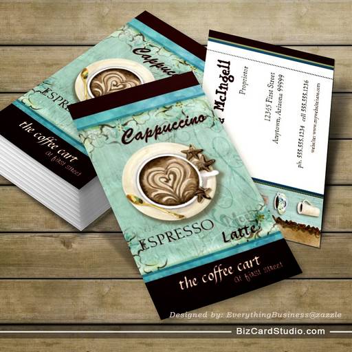 Coffee Shop Cappuccino, Espresso n Latte cards Business Card Template