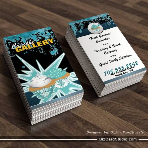 Trendy Teal & Black Amazing Cupcake Business Card