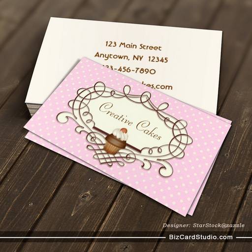 Fancy Frame Pink Buttercream Cupcake Business Card